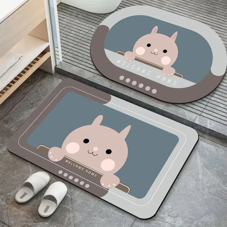 梦动蓝底小兔浴室卫生间防滑门垫家用厨房地垫吸水速干垫卡通脚垫