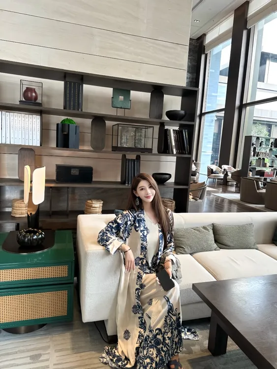 【粥粥高级定制】青瓷盏新中式气质显瘦印花度假风三件套