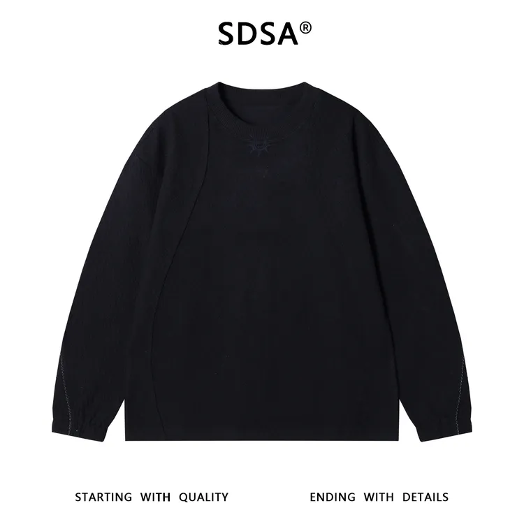 SDSA男士秋冬新款痞帅男装潮牌裁剪拼接刺绣圆领卫衣百搭时尚上衣