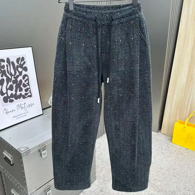 新款百搭ins加厚绒面宽松舒适垂感时尚潮流高级感弯刀休闲裤男