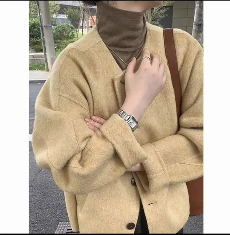 2507双面绒女秋冬新款时髦高级设计短款外套