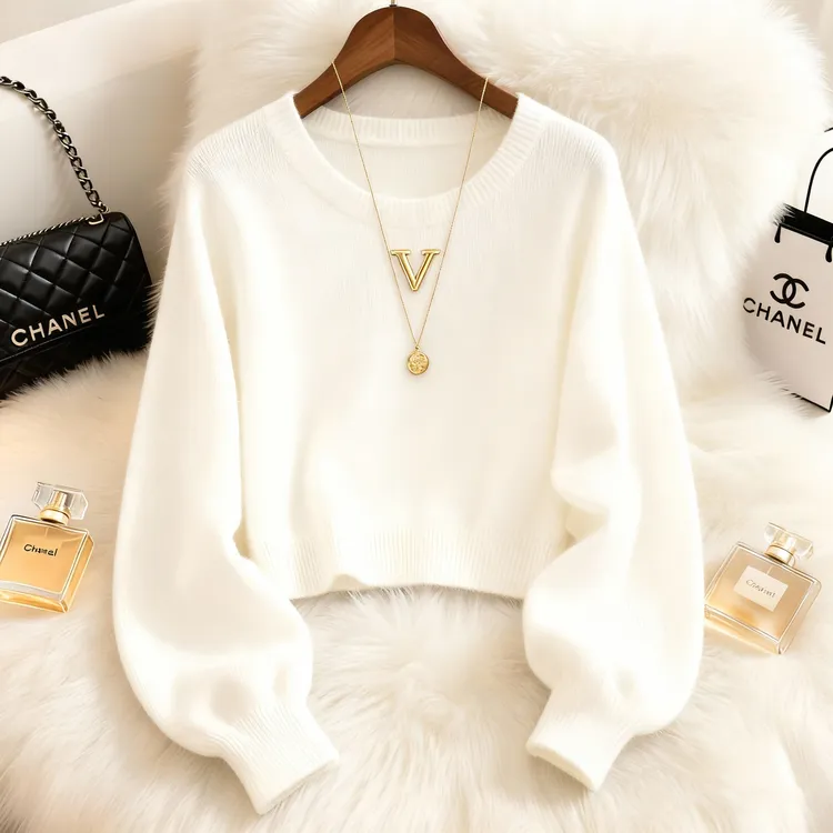 小众别致高级感白色毛针织衫秋冬季2025新款时尚洋气百搭女装上衣
