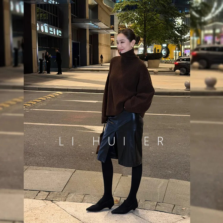 Li Hui Er 【罗琦琥珀】冬季气质潮流百搭深咖针织衫上衣LL0251115