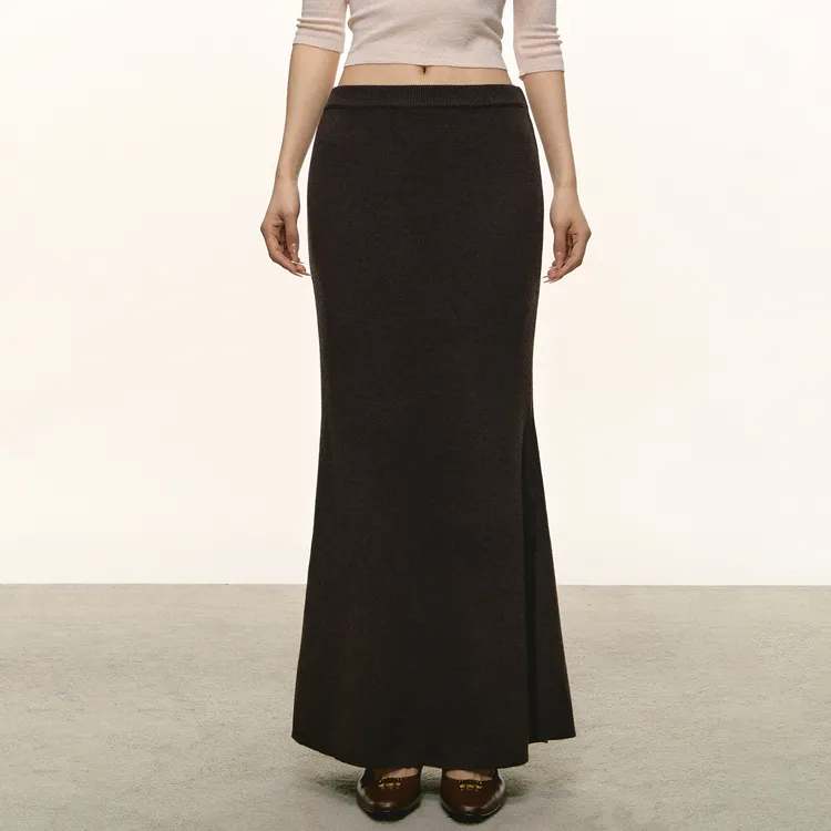 anna aneae棕色针织包臀鱼尾裙女秋冬弹力辣妹气质直筒半身裙长裙