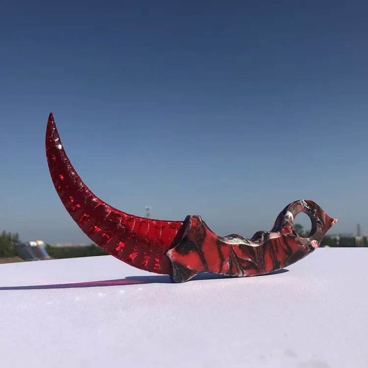 红色爪子刀纯手工打制石器csgo游戏武器摆件收藏手办红琉璃猫眼石