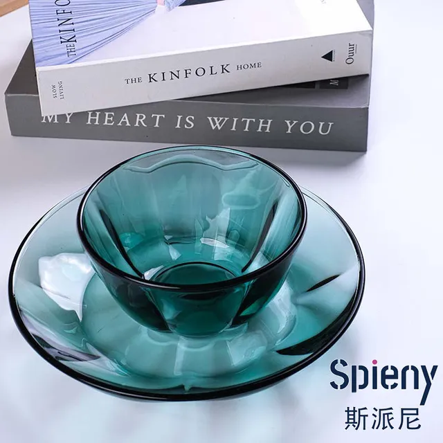斯派尼 海棠系列 高硼硅玻璃餐具耐热饭碗面碗深盘汤盘子湖绿色