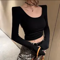美式早春新款辣妹打底长袖T恤女纯欲修身设计显瘦U领百搭气质上衣