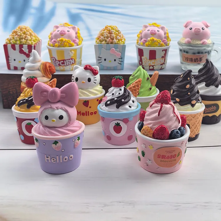 重工可爱卡通猫咪爆米花雪糕桶3D立体纯树脂冰箱贴创意高货冰箱贴