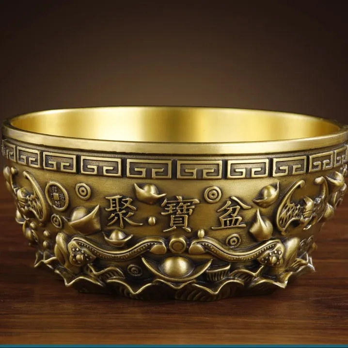 黄铜聚宝盆黄铜摆件家居办公室摆件聚宝盆黄铜店铺开业米缸