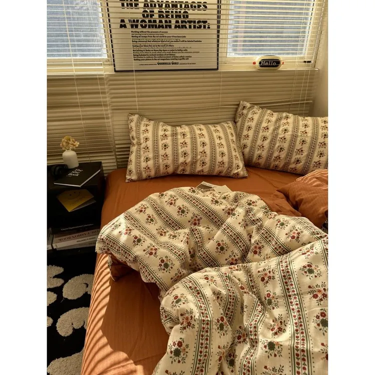 新疆包邮西藏包邮西藏美式复古ins田园小碎花水洗棉四件套床单纯