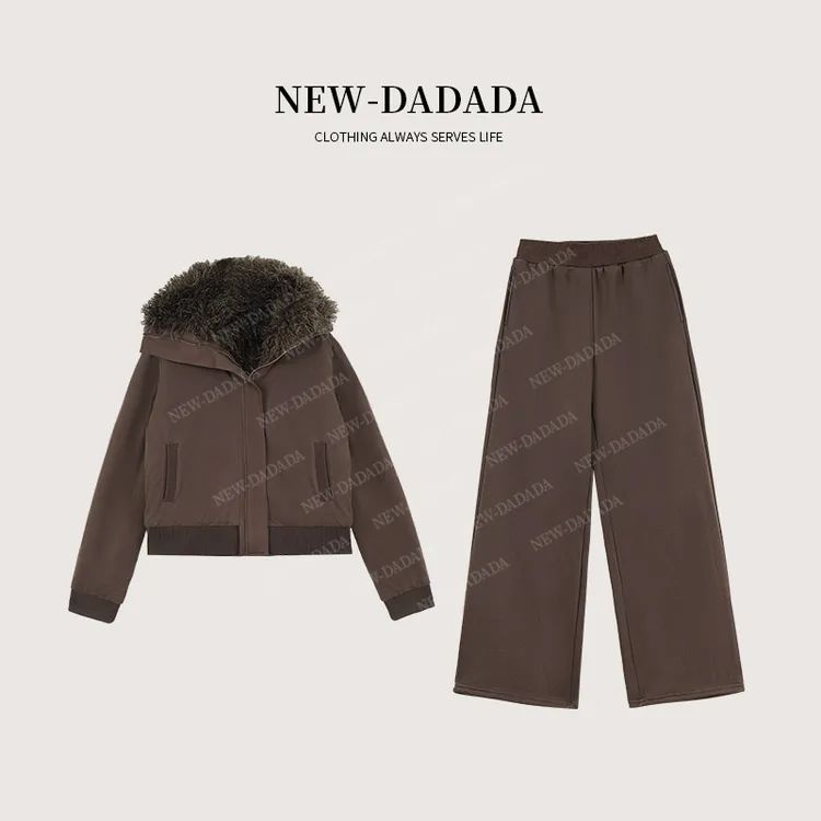 利达 NEW DADADA 秋冬休闲时尚夹克加宽松阔腿裤两件套装CYM2845