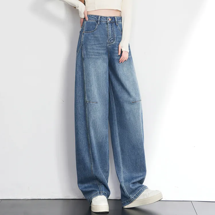 哥弟阿玛施正品老钱风弯刀裤新款秋款加长牛仔裤小个子阔腿镰刀裤