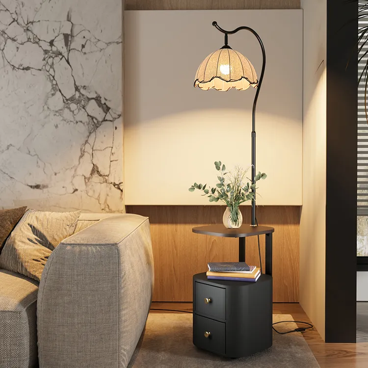 落地灯意式轻奢简约现代客厅卧室床头柜一体双层置物架