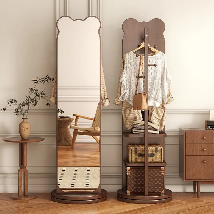 小熊旋转全身镜可移动落地镜家用穿衣镜旋转挂衣帽架一体穿衣镜