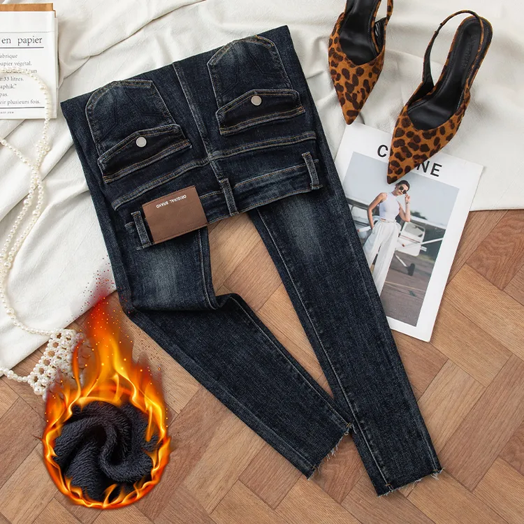 显瘦高腰小脚裤女2025秋冬新款雾霾蓝灰小个子紧身铅笔修身小脚裤