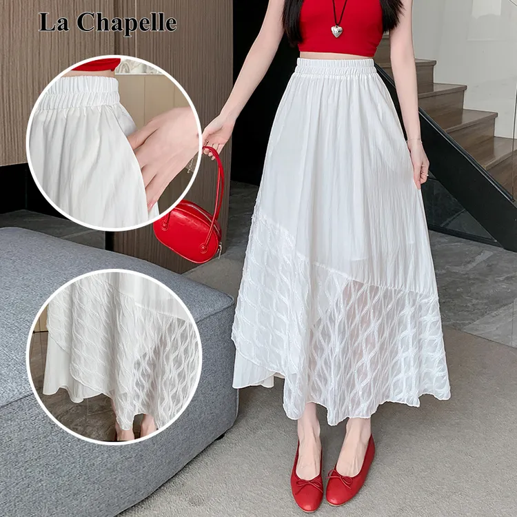 拉夏贝尔复古不规则拼接半身裙女夏季波西米亚风设计感A字大摆裙
