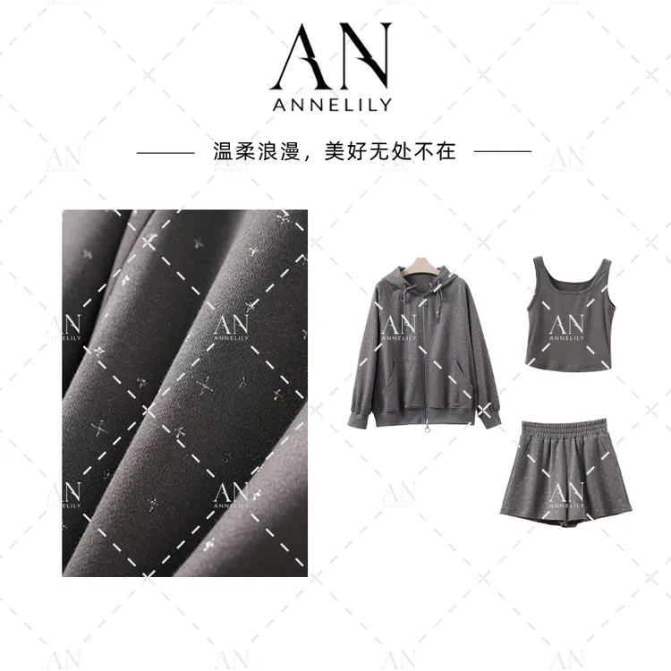 ANNELILY安琪琪【】秋季新款休闲连帽三件套套装AT2507040