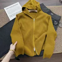 赤金黄！！460g高克重~超显白的帽衫 双头拉链真开衫针织衫Y8387