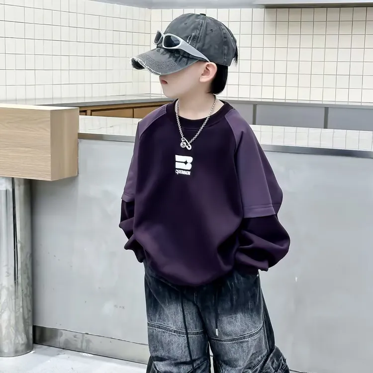 【悠悠万达】男童秋装休闲卫衣春秋2025帅气新款中大童拼接设计男
