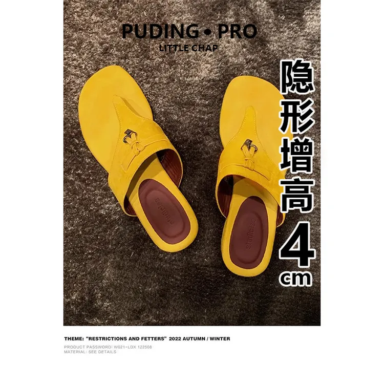 羊皮版~法式复古金属装饰扣罗马人字拖鞋舒适百搭休闲外穿夹趾拖