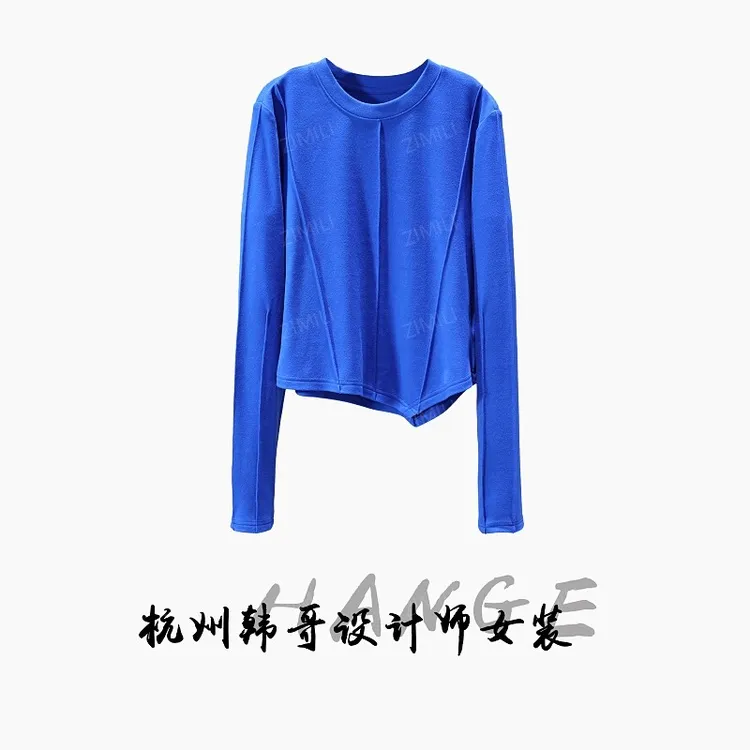 【韩哥女装】2025秋冬新品《素缕系列》宝蓝色奥绒缝线上衣10103-A2