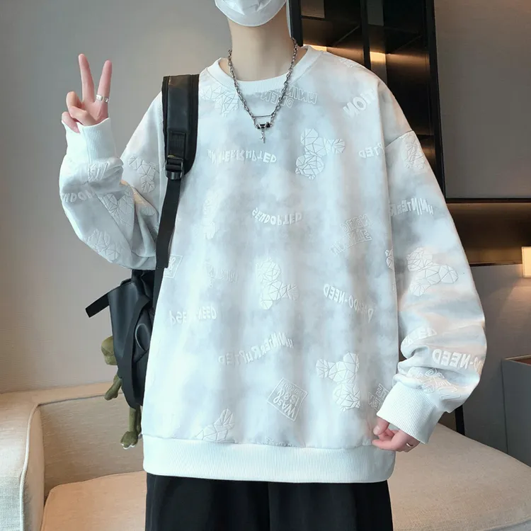 长袖男款春秋季2025新款扎染圆领卫衣男青少年宽松潮流帅气打底衫