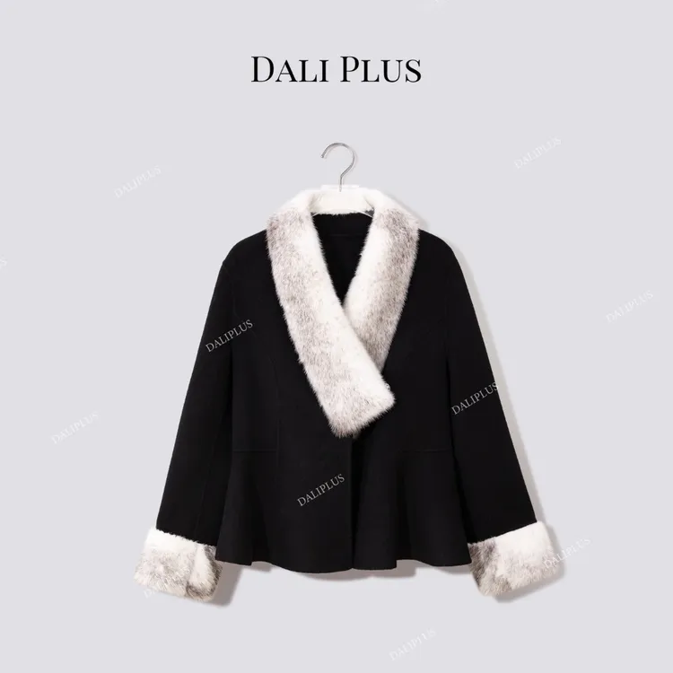 DALI PLUS‘’银十字貂”10羊绒90羊毛短款收腰毛呢外套保暖D5CH5430