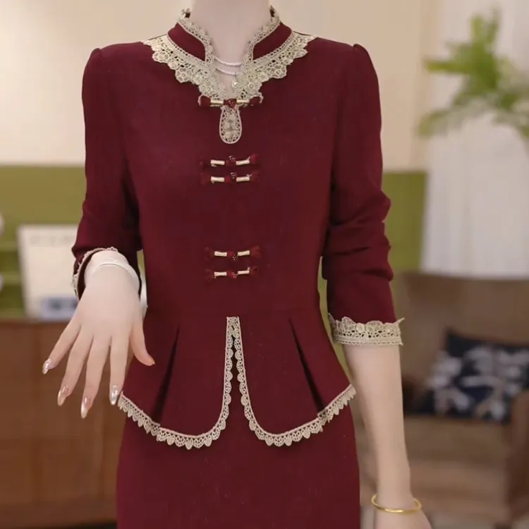 高级梭织软精纺奢华甜美婚礼喜婆婆连衣裙2025秋季新款遮肚子裙子