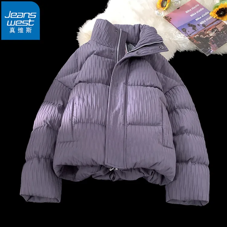Jeanswest/真维斯短款加厚棉衣男女冬季宽松百搭御寒保暖立领棉服