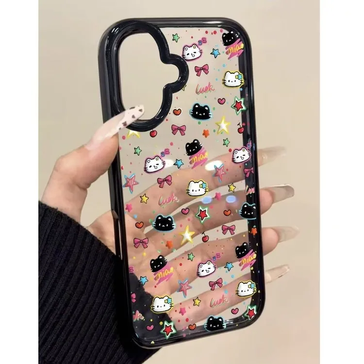卡通炫彩猫猫适用苹果17Promax手机壳iPhone16可爱15简约14亚克力