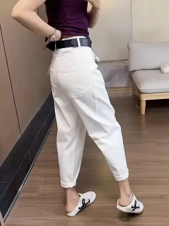 2025秋季新款九分透气牛仔裤女显瘦遮肉哈伦裤大码遮肉薄老爹裤