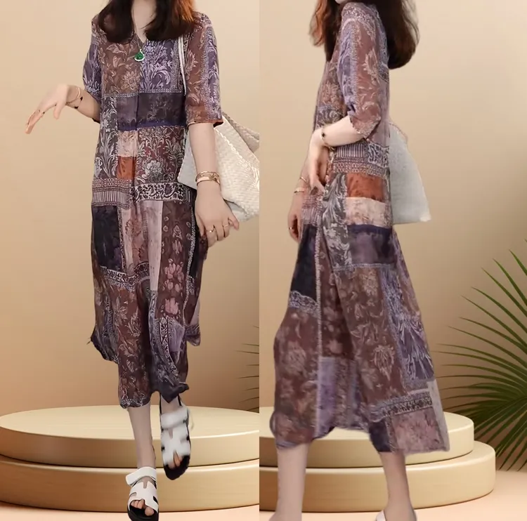 遮肉小众大码时尚连衣裙2025夏季新款大码显瘦复古感时尚连衣裙女