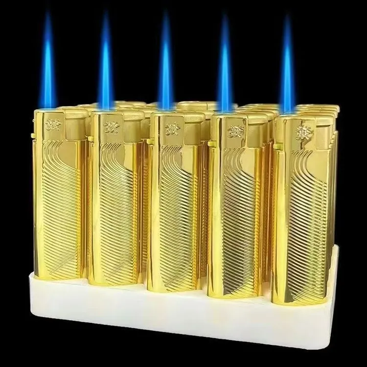 加厚金属防风防爆蓝焰直冲打火机耐用充气批发家用