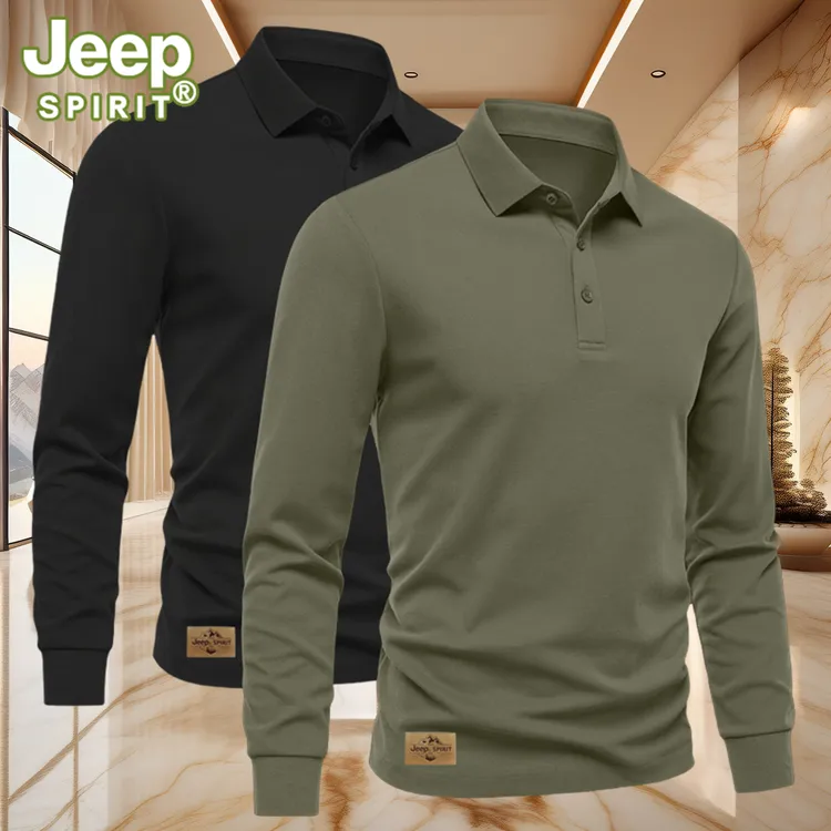 JEEPSPIRIT春秋款polo衫男装2025新款翻领长袖T恤30-50岁纽扣上衣