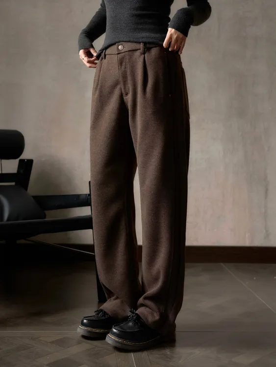 JSHU【羊毛醋酸西裤】复古肌理感直筒宽松休闲裤秋冬通勤西装裤子