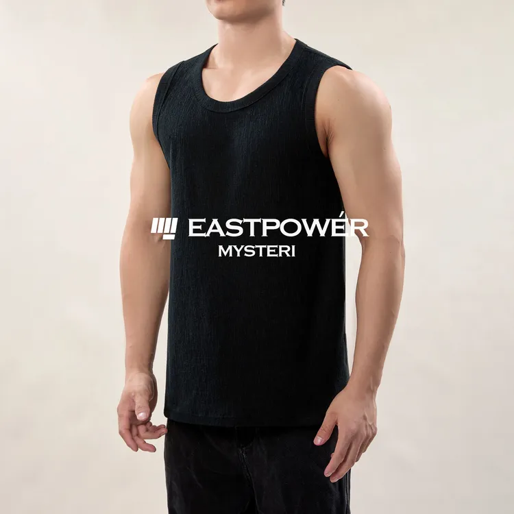 EASTPOWER暗纹宽肩无袖T恤男夏季运动休闲健身纯色圆领背心打底衫