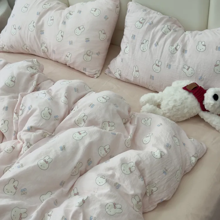 A类纯棉双层纱四件套裸睡宿舍棉纱布100%全棉四季通用被套三件套