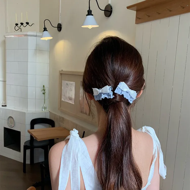 韩系裙摆波点蕾丝花边蝴蝶结发夹侧边夹刘海夹子甜美发卡发饰女