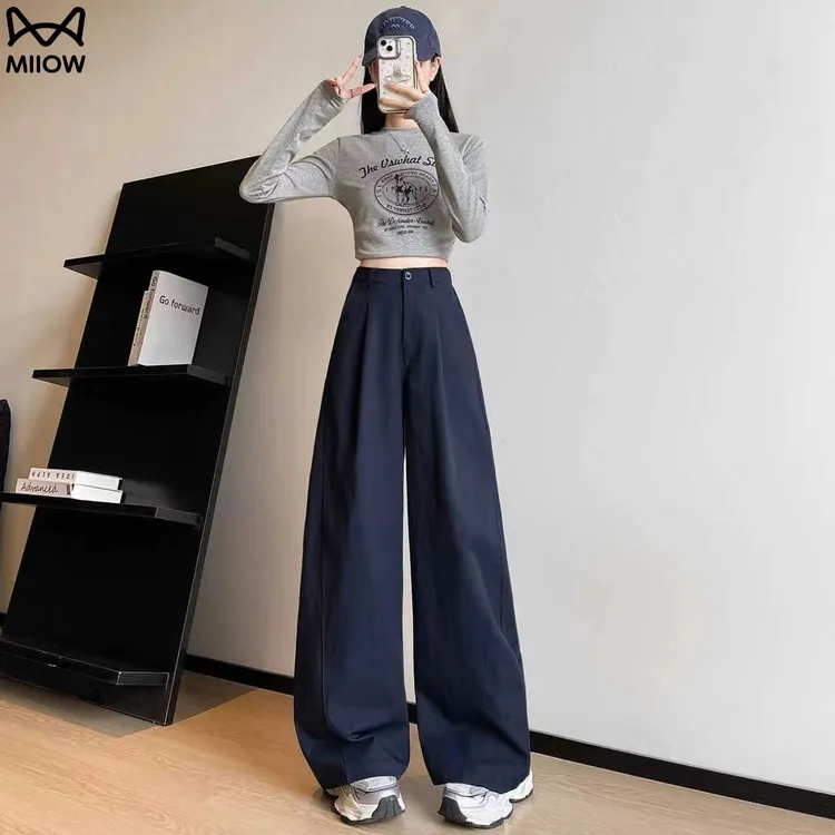 猫人弯刀裤女春秋季2025新款小个子高腰宽松休闲直筒西装阔腿裤子