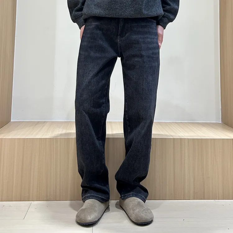 秋冬季加厚美式复古水洗直筒宽松阔腿休闲百搭牛仔裤男显瘦长裤