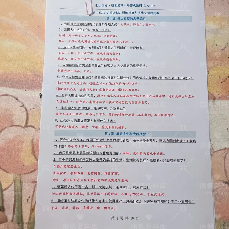 2025年秋季七年级上册历史期末复习问答式提纲(173个)