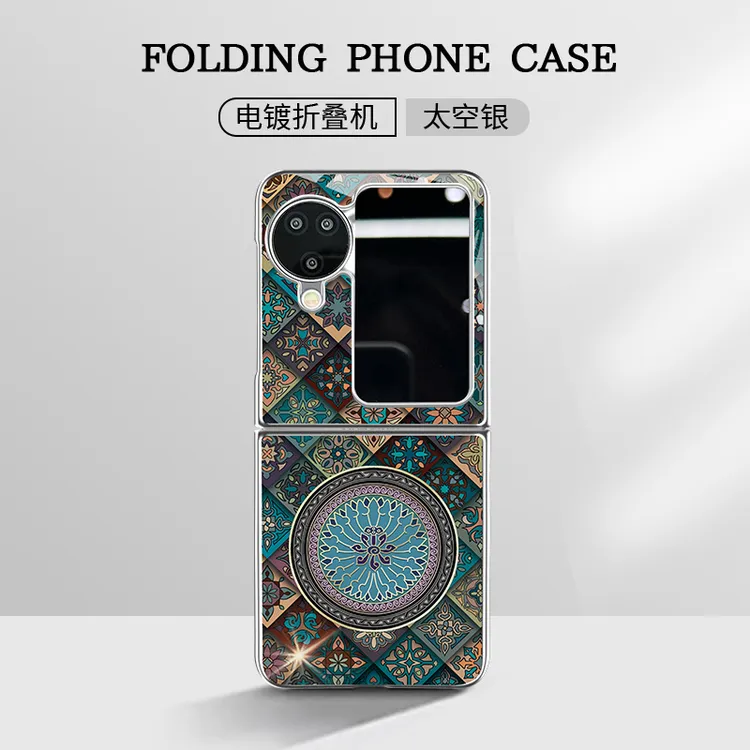 适用于oppofindn3flip新款蓝莲花图腾蓝光玻璃折叠手机壳