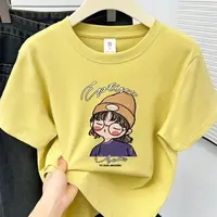正肩短袖t恤女夏新款韩版减龄印花图案百搭休闲上衣3374