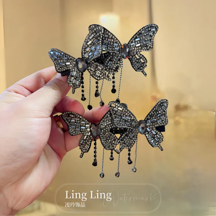 新品高级感亮闪钻蝴蝶精灵发夹超仙气质百搭碎发鸭嘴夹轻奢一字夹