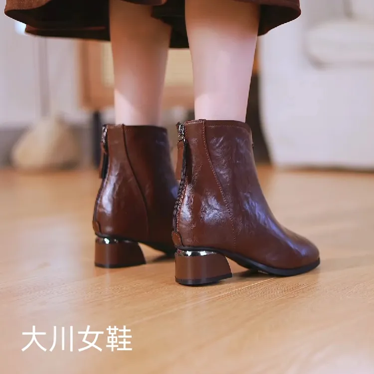 【Ciafoce纤芙森】*时尚百搭粗跟软底休闲防滑妈妈鞋英伦加绒717