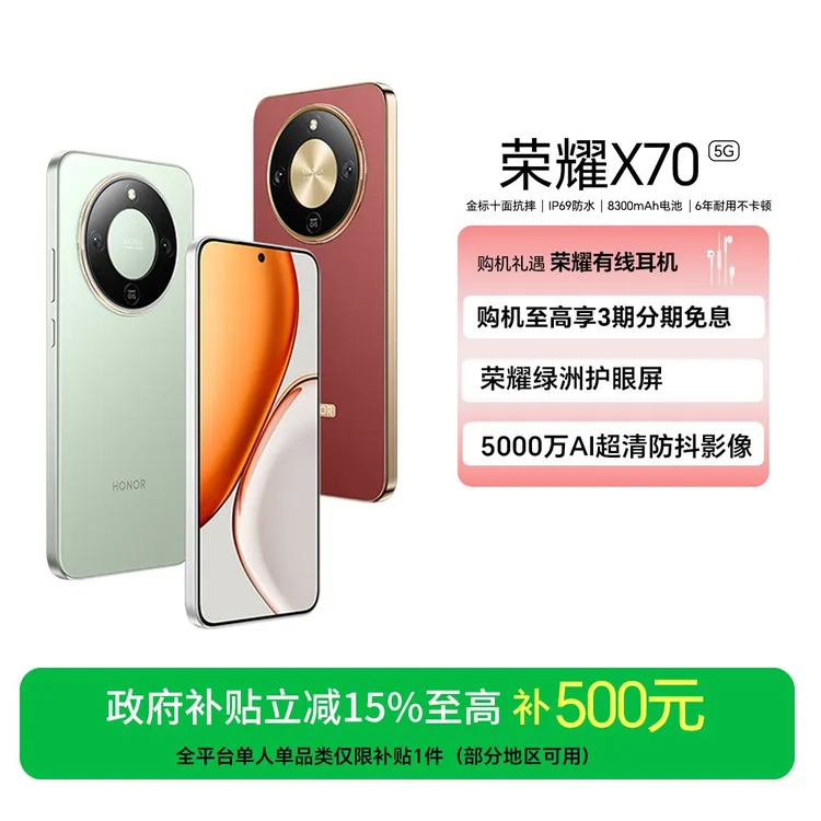 【国家补贴】荣耀X70 新品手机 金标十面抗摔  8300mAh大电池 DR