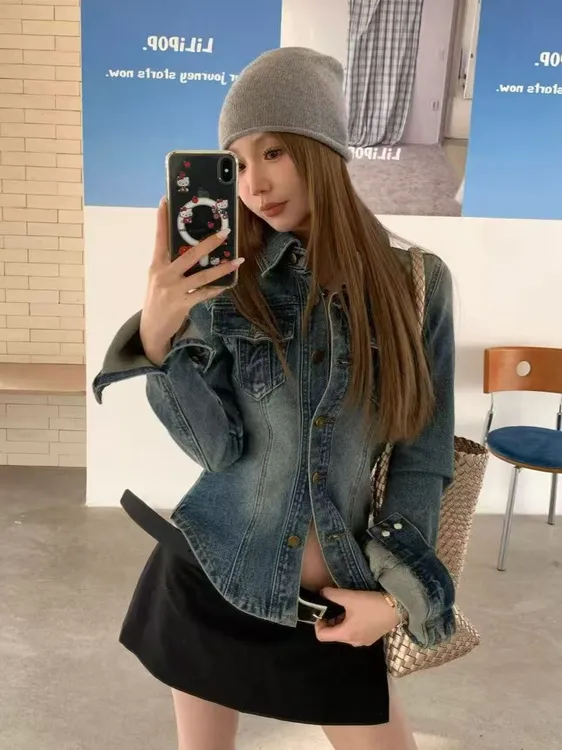 番茄妹妹Tomatosister春款2025复古休闲牛仔wait美式水洗POLO上衣