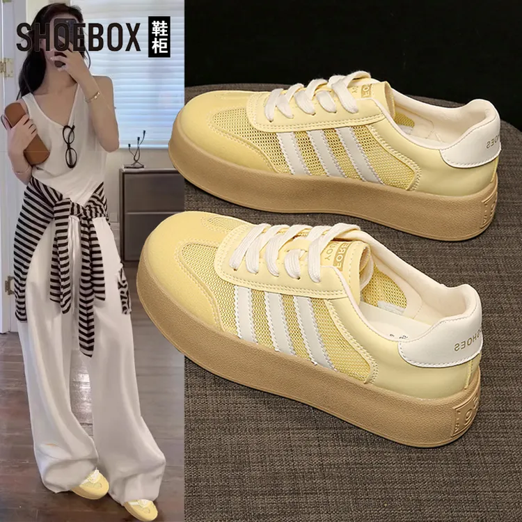 达芙妮集团旗下超火复古黄色阿甘鞋女2025夏新款单网透气德训鞋女