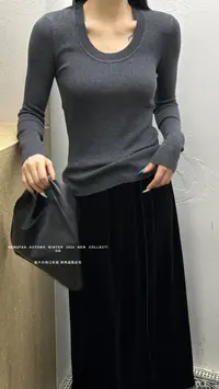 赫木梵极简羊毛混纺U领显瘦针织上衣 T513（福福）