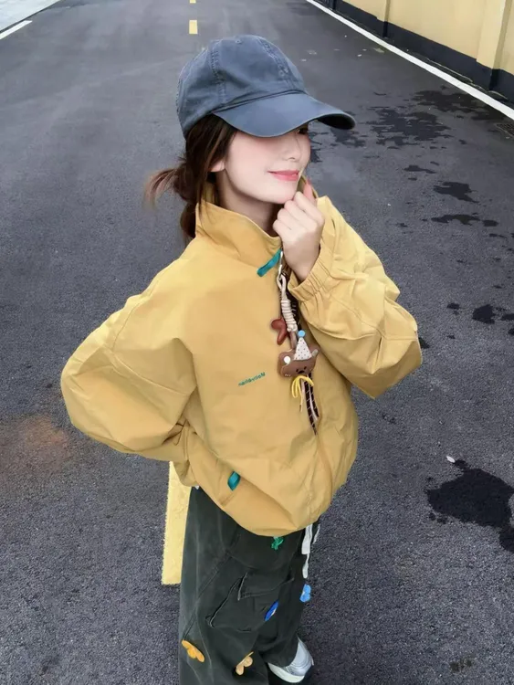 显瘦立领宽松型减龄抗皱夹克休闲短外套短款宽松